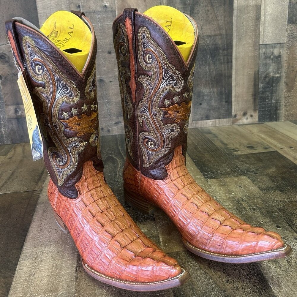 El General Pointed Toe Crocodile Tail Western Cowboy Boots Mens 8.5